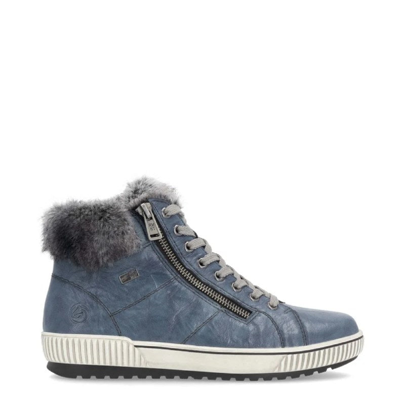 Rieker D0780 womens navy lace up boots with fur