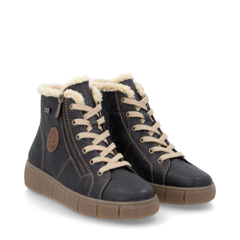 Rieker D1t72 Black womens fur lined lace up boot