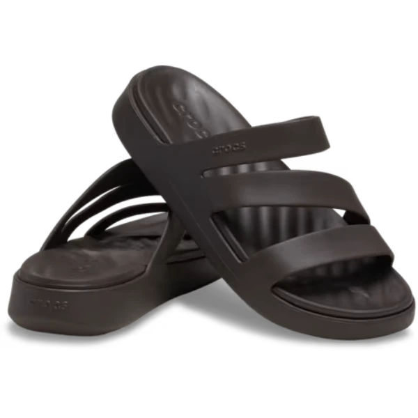 crocs getaway strappy dark brown womens slide