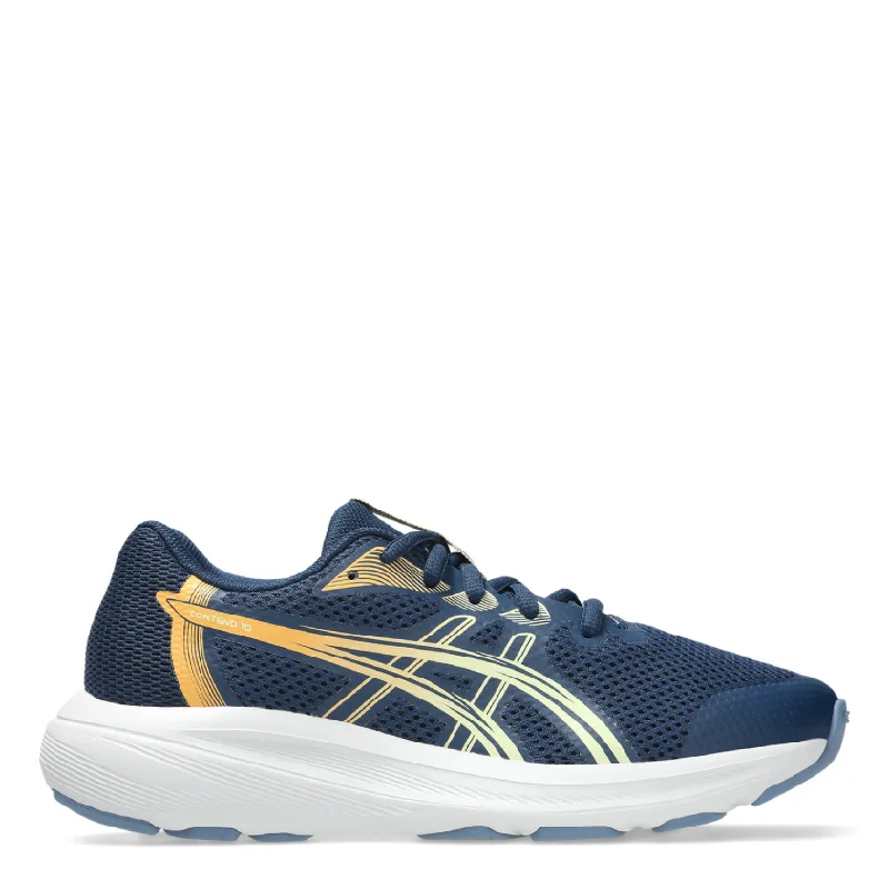 Asics contend 10 gs blue kids lace up running shoe