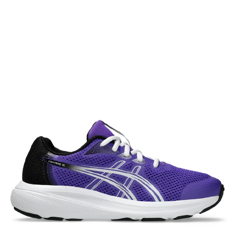 asics contend 10 gs purple kids lace up running shoe