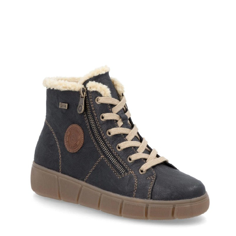 Rieker D1t72 Black womens fur lined lace up boot