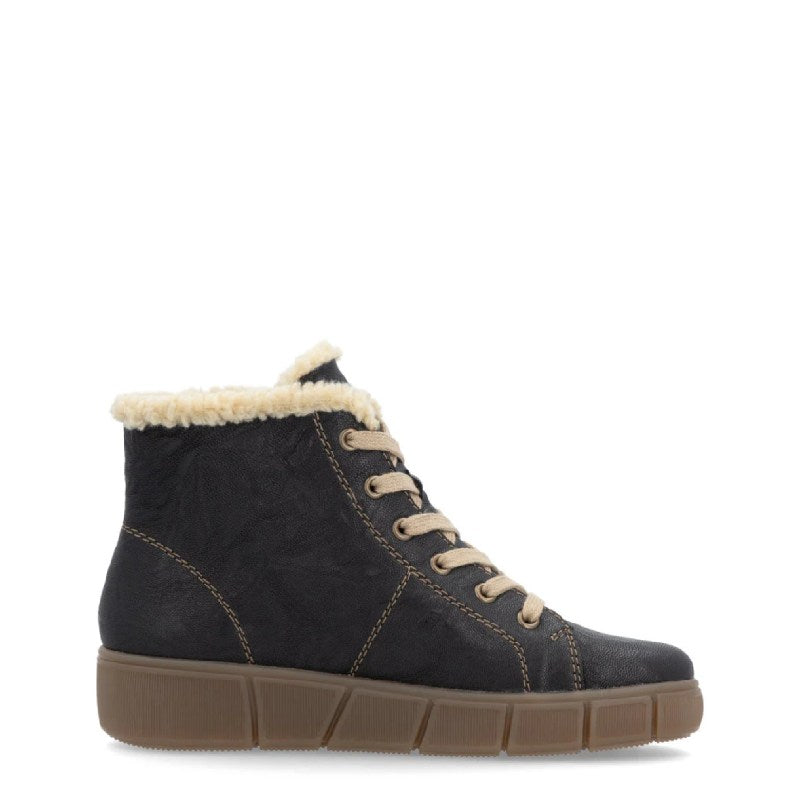 Rieker D1t72 Black womens fur lined lace up boot