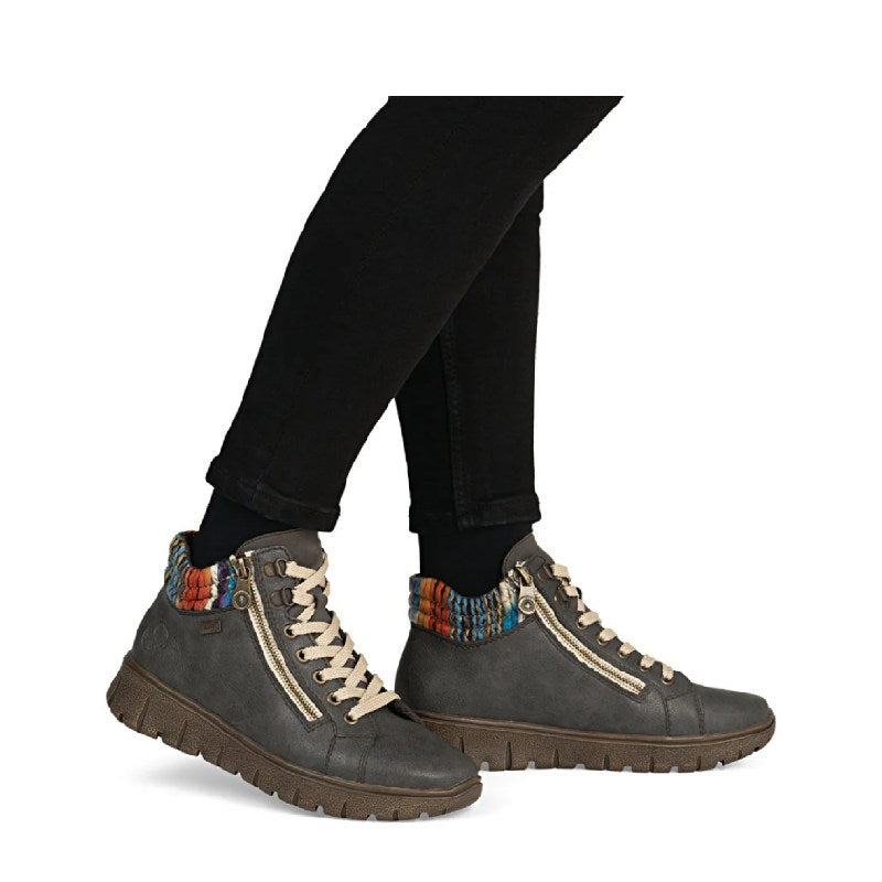 Rieker N1305 Grey womens lace up boot