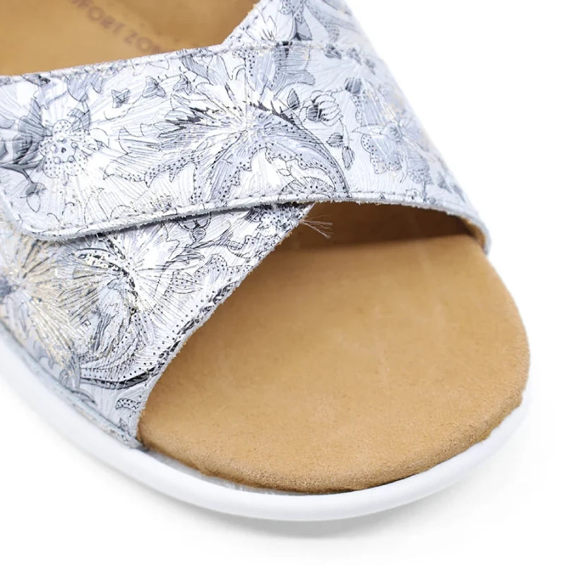 ziera bronn silver fireworks womens wide sandal